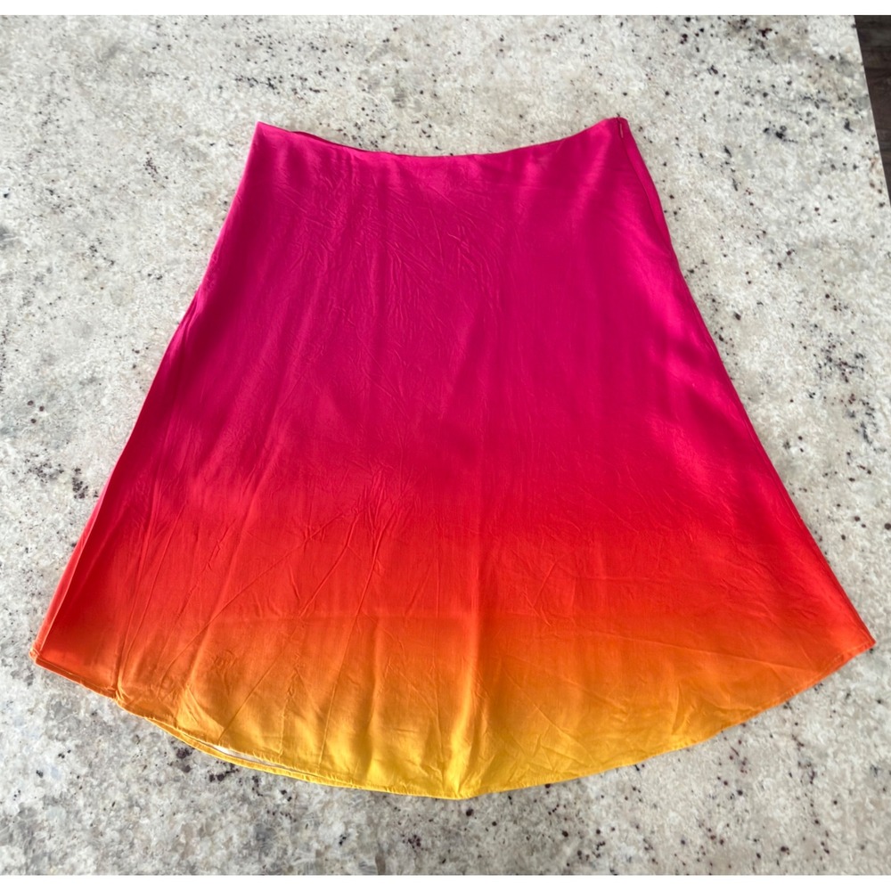 Lauren Ralph Lauren Size 16W Ombre Pink Orange Linen Blend A-Line Skirt